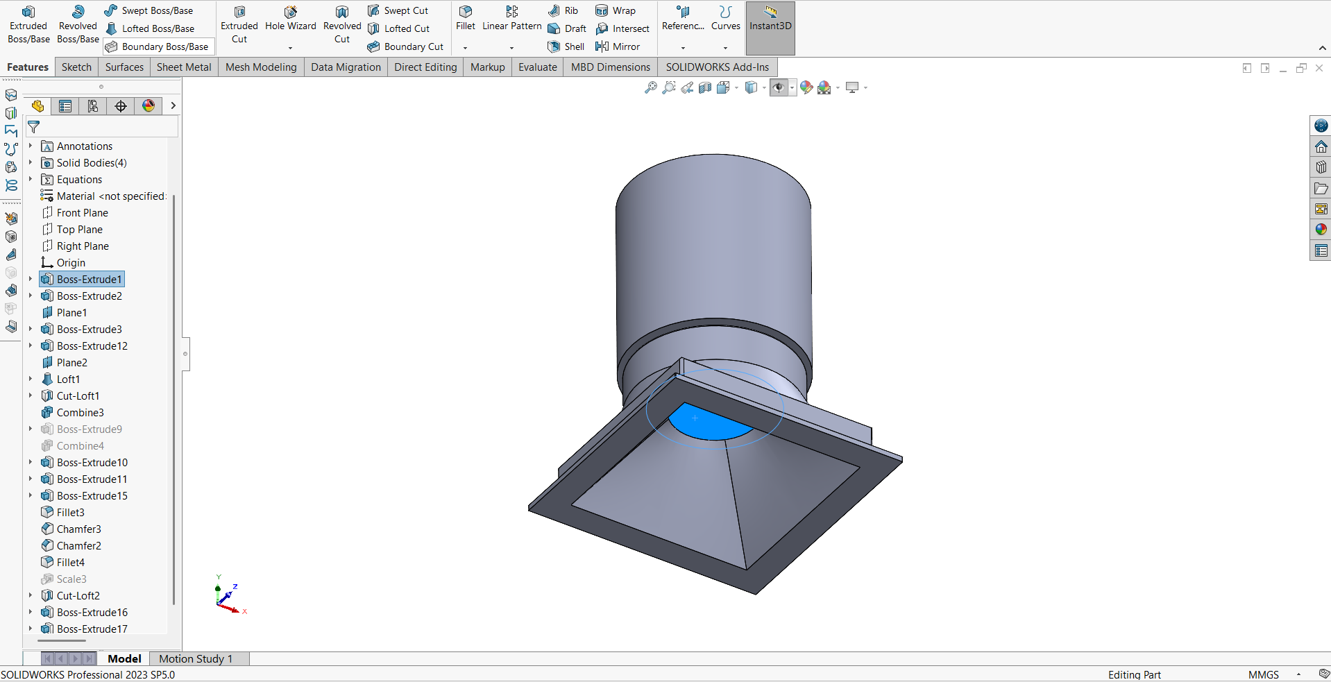 Luminaire geometry in SolidWorks before SAT export