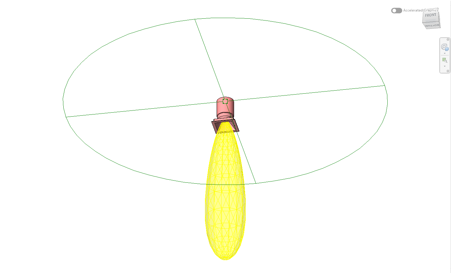 The same luminaire in Revit with its bound light source and yellow photometric distribution